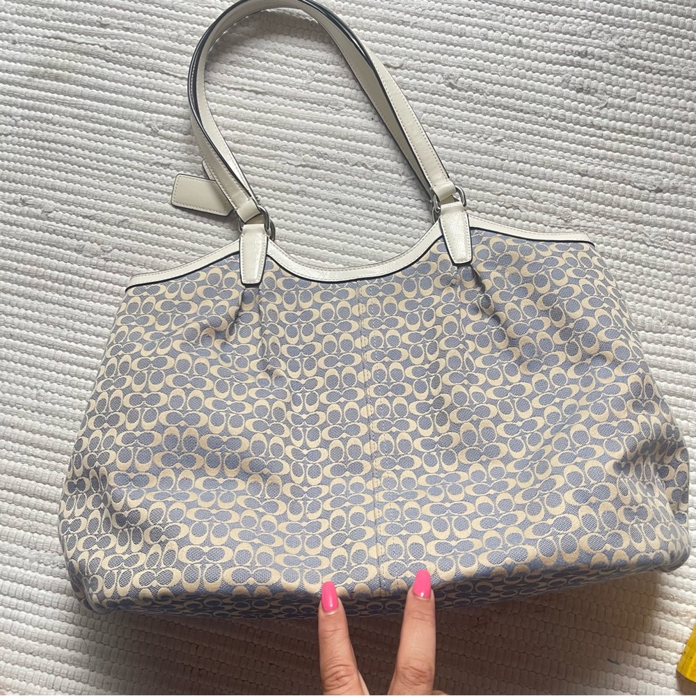 NEW COACH SIGNATURE JACQUARD SHOULDER BAG CHAMBRAY BLUE ALLIGATOR STRIPE F27734 - Picture 8 of 12